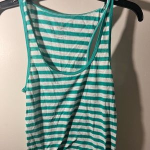 American Eagle Green and White Stripe Tank Top (Medium)